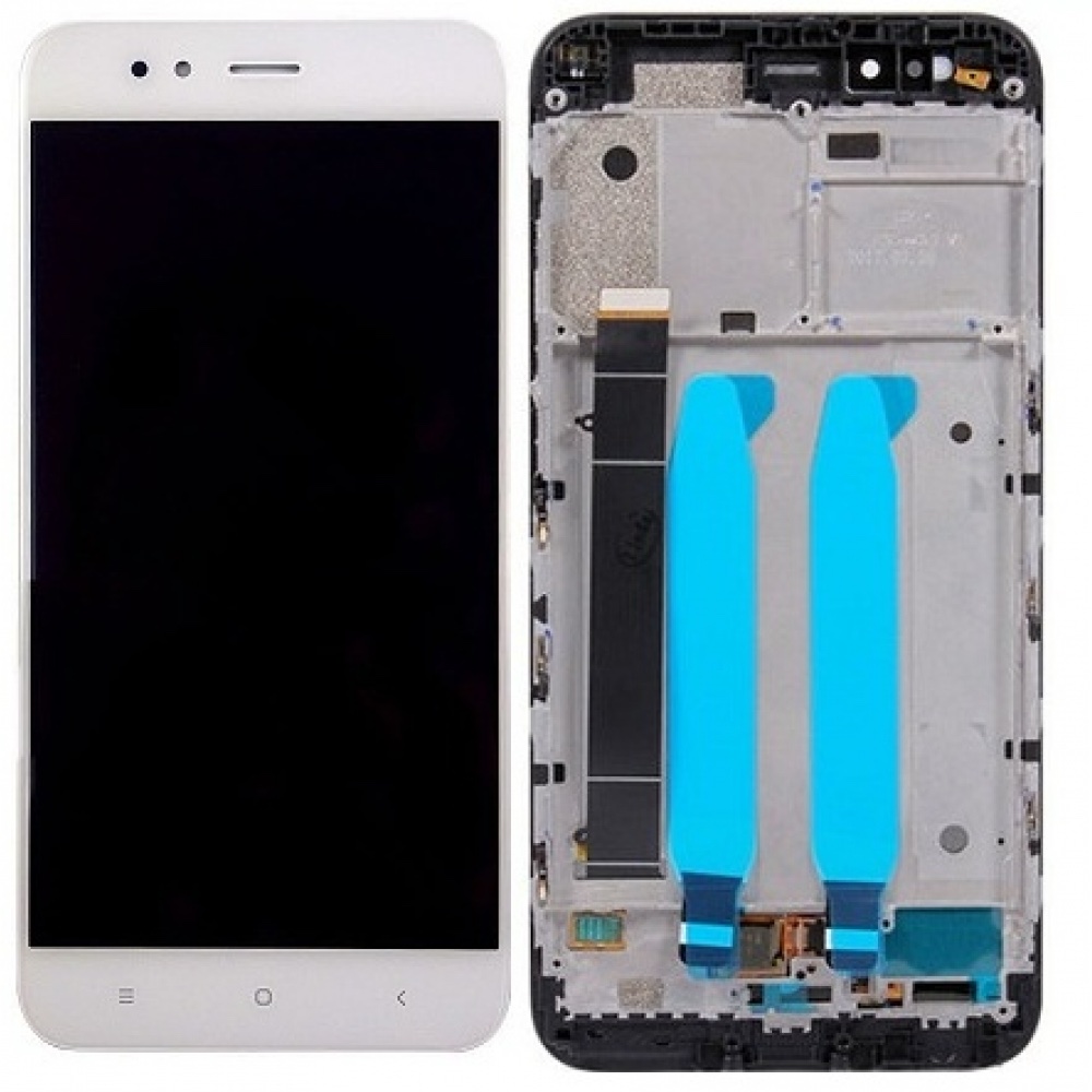 LCD with Touch Screen for Xiaomi Mi A1 - White (display glass combo folder) With Frame