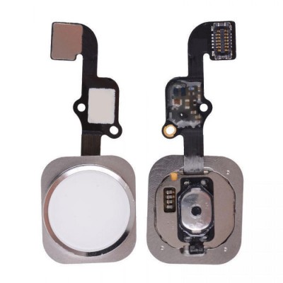 Home Button Complete for Apple iPhone 6 Plus Silver & White - Outer Plastic with Inner Flex